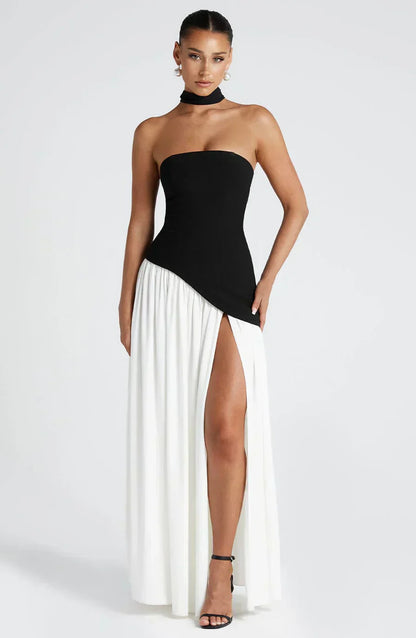 Damen Maxi Kleid Asymmetrisch Hochzeitsgast Outfit Elegant