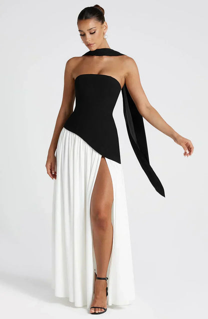 Damen Maxi Kleid Asymmetrisch Hochzeitsgast Outfit Elegant
