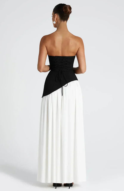 Damen Maxi Kleid Asymmetrisch Hochzeitsgast Outfit Elegant
