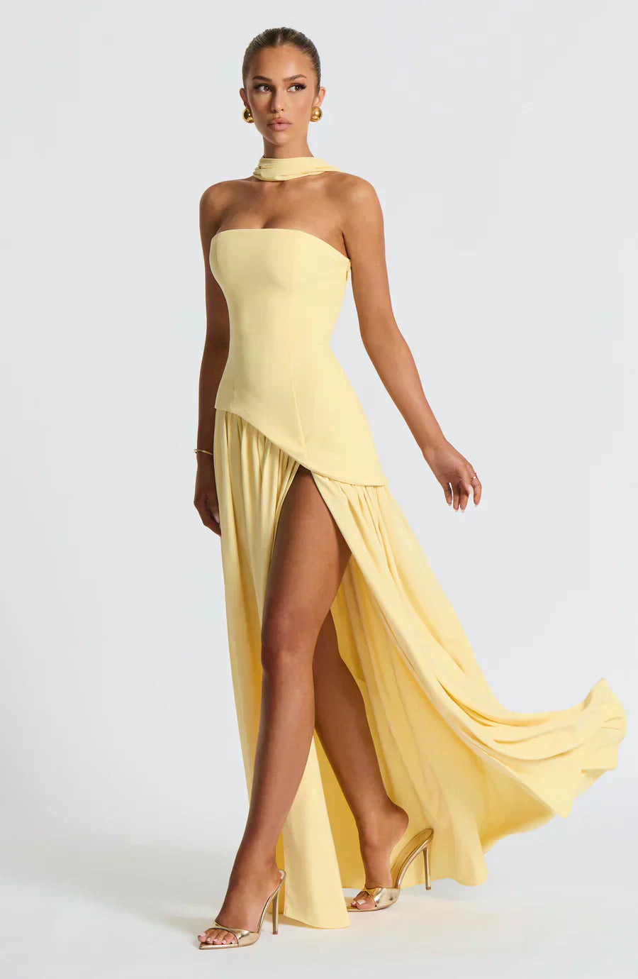 Damen Maxi Kleid Asymmetrisch Hochzeitsgast Outfit Elegant - BerlinGlamour
