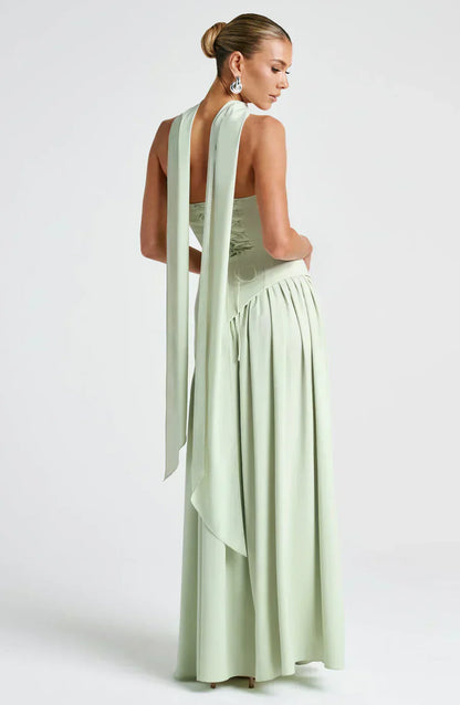 Damen Maxi Kleid Asymmetrisch Hochzeitsgast Outfit Elegant