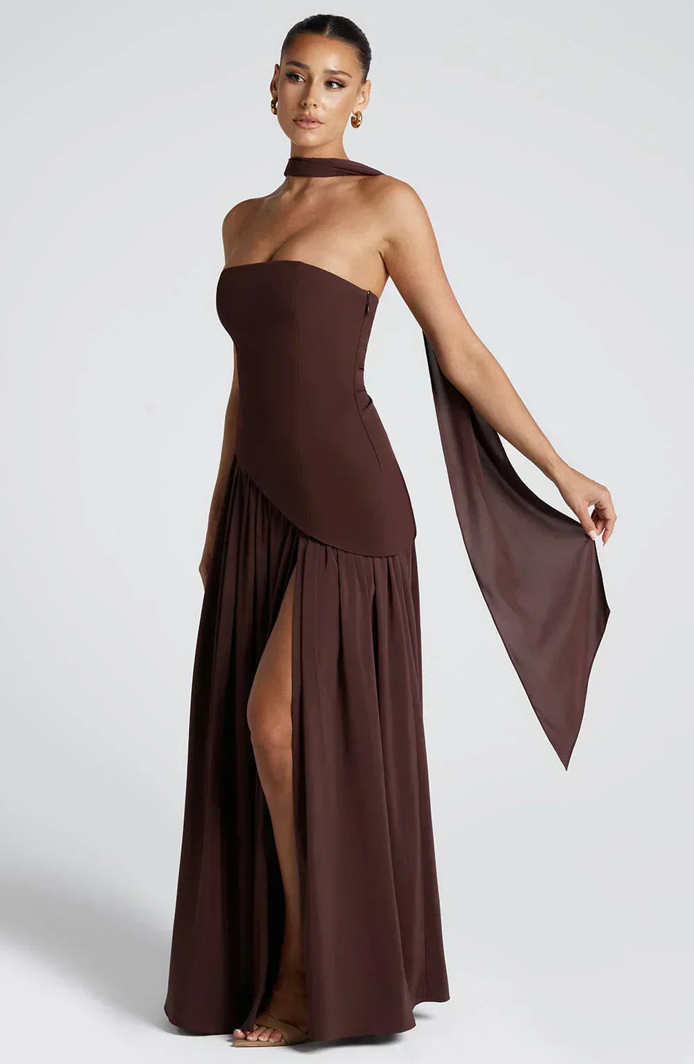 Damen Maxi Kleid Asymmetrisch Hochzeitsgast Outfit Elegant