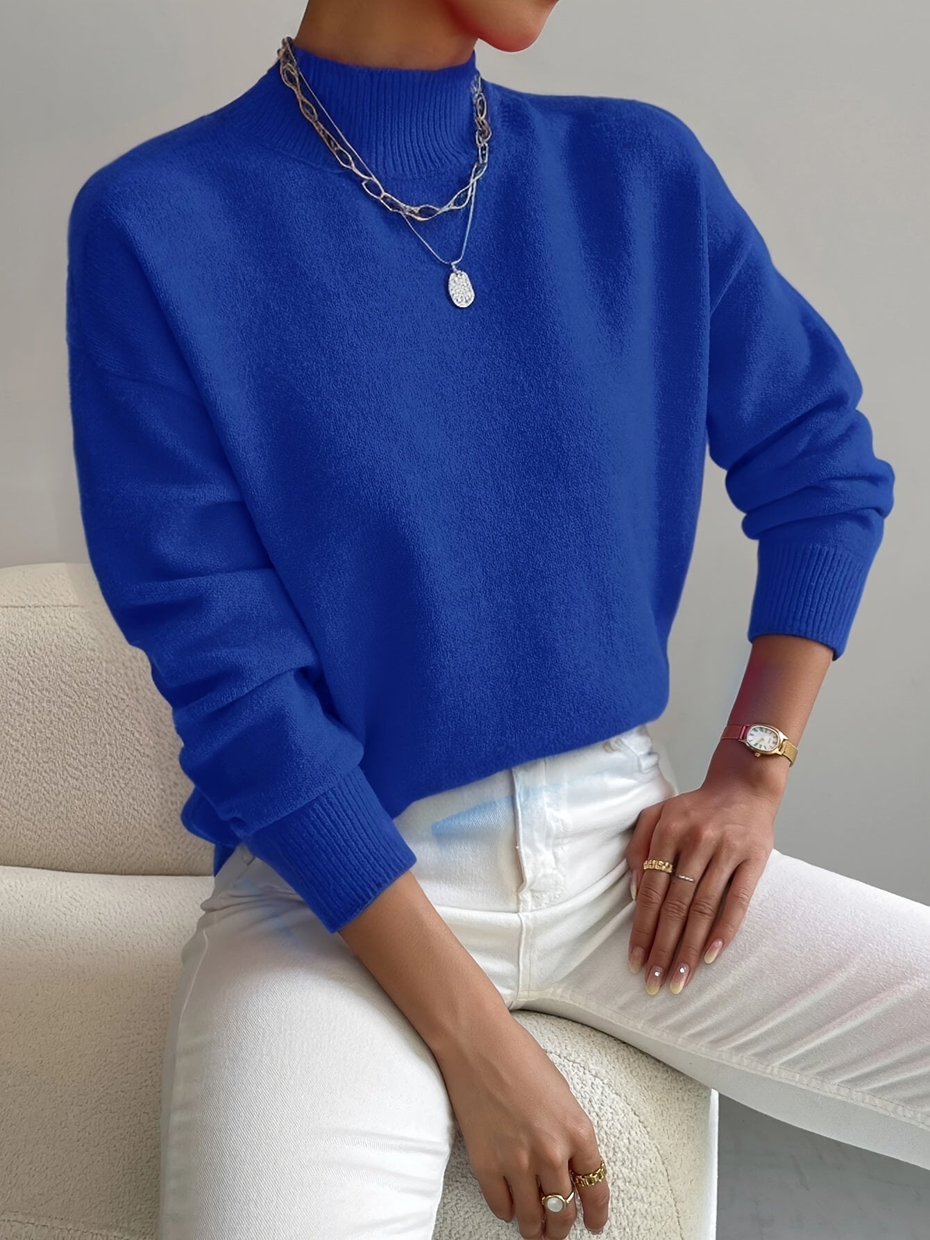 Damen Pullover Klassisch Warm Mit Hochem Kragen