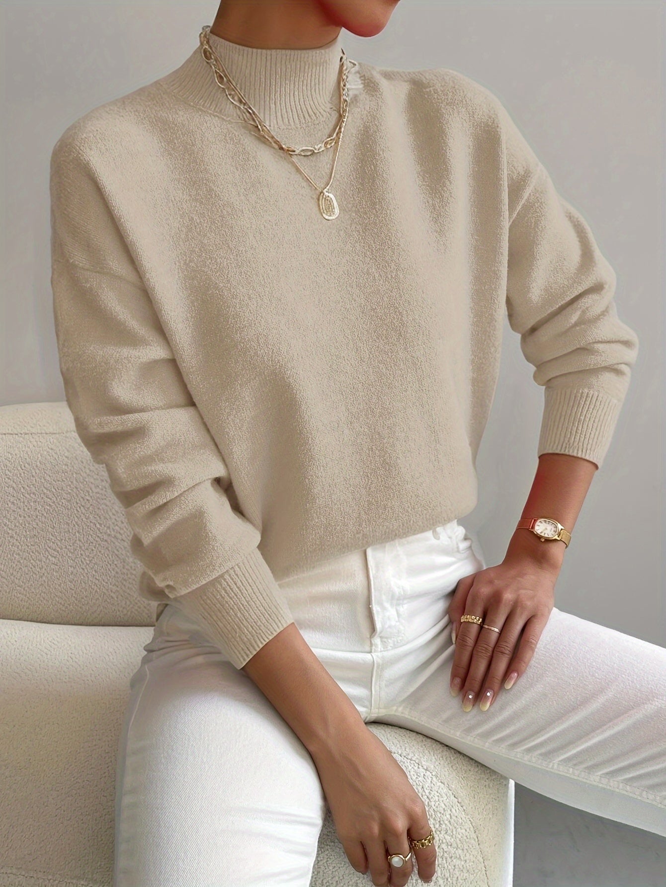 Damen Pullover Klassisch Warm Mit Hochem Kragen
