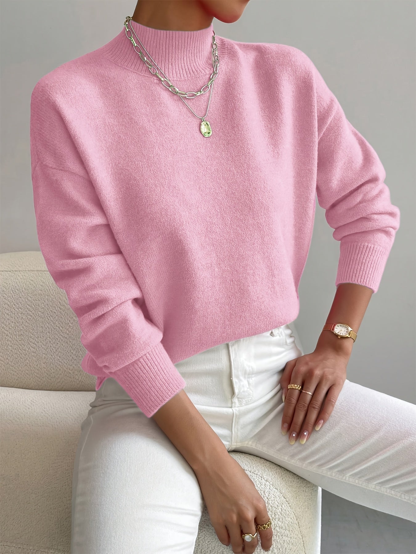 Damen Pullover Eleganter Rollkragen Soft
