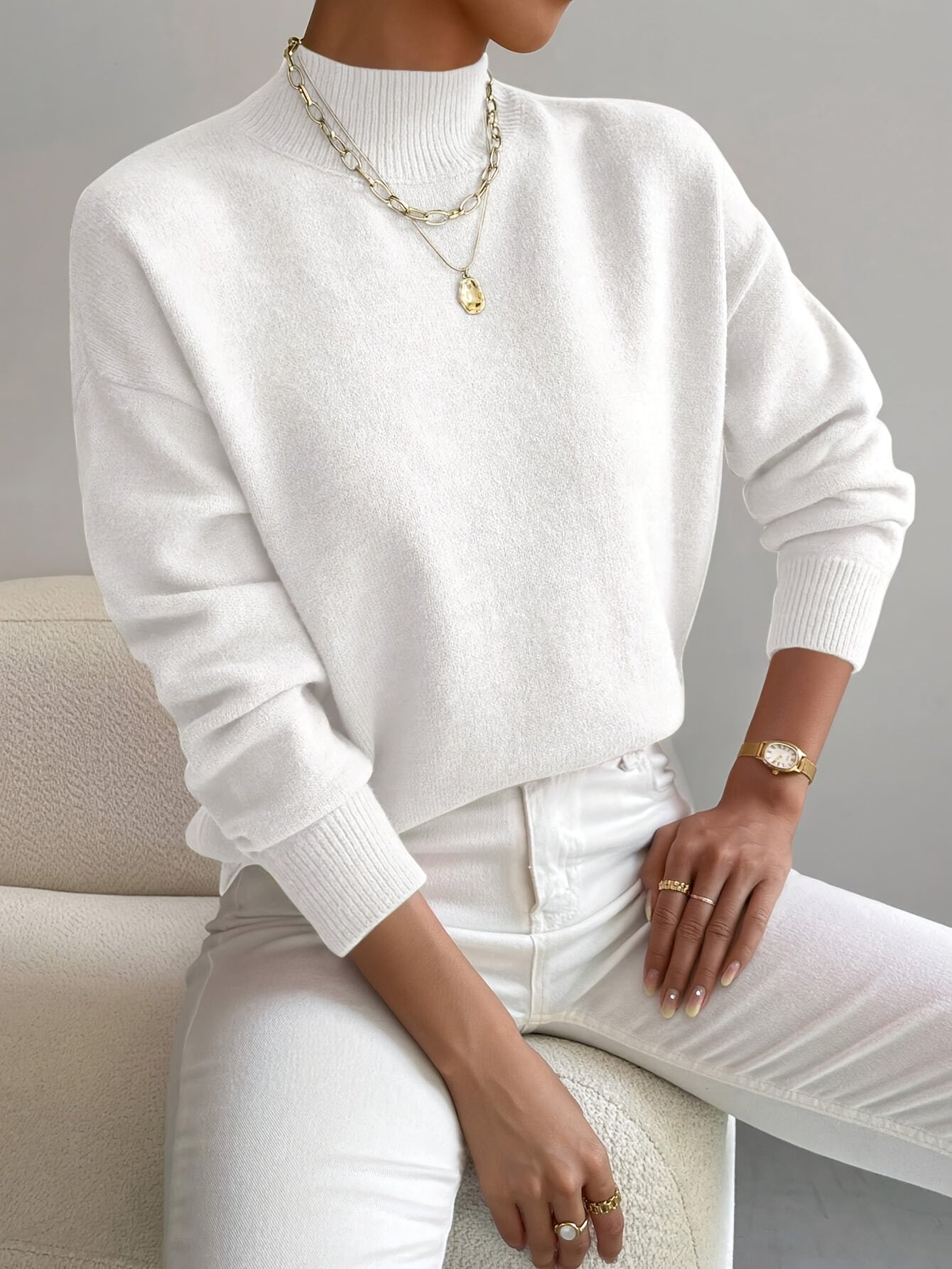 Damen Pullover Klassisch Warm Mit Hochem Kragen