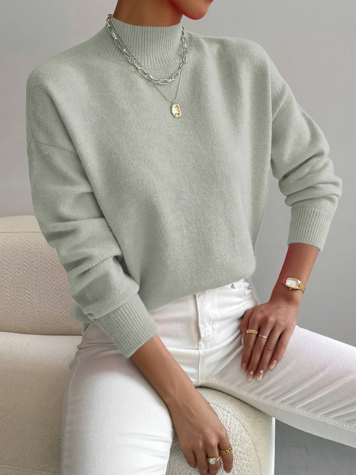 Damen Pullover Frühling Mockneck Kaschmirweich - BerlinGlamour