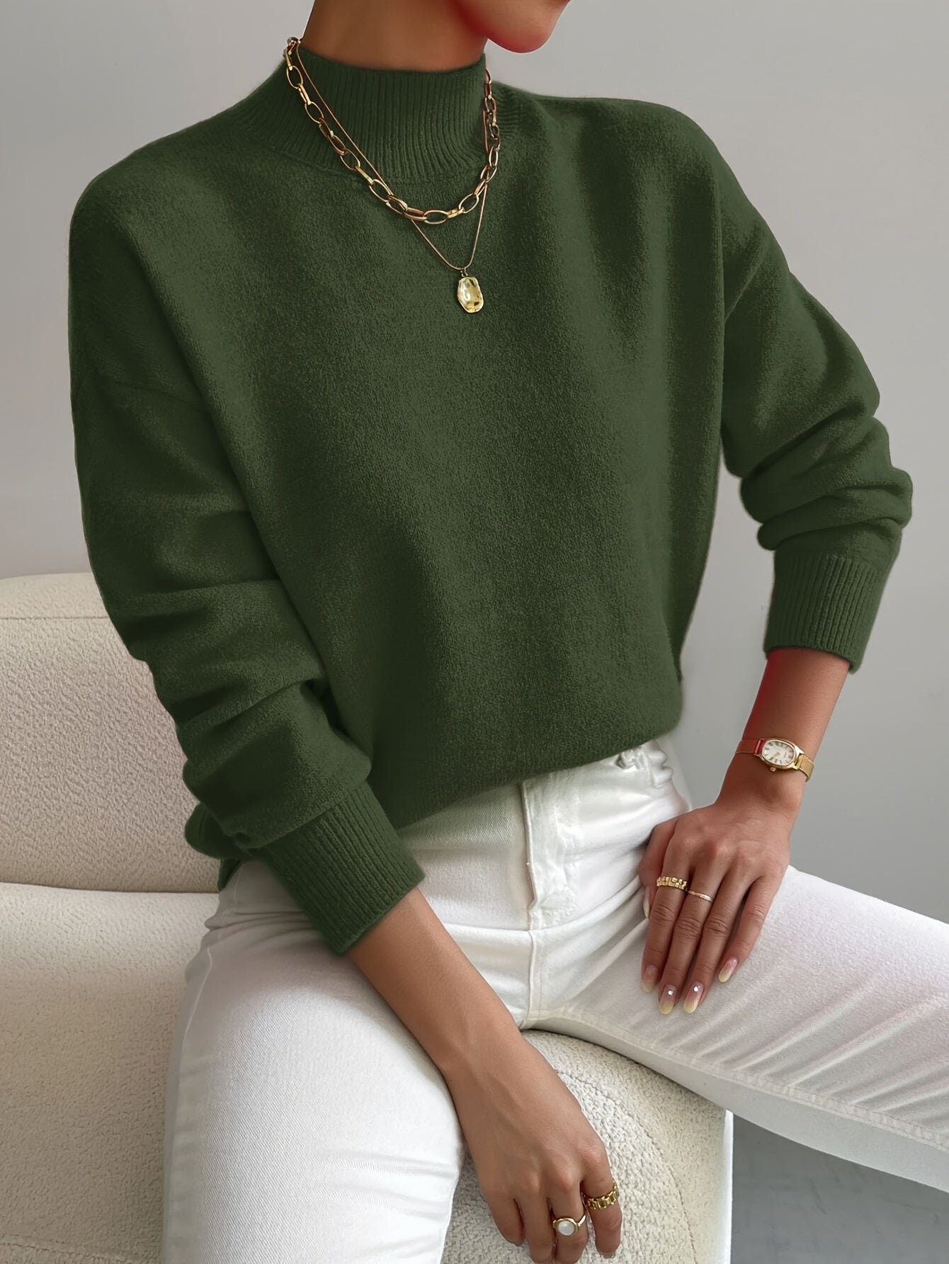 Damen Pullover Frühling Mockneck Kaschmirweich