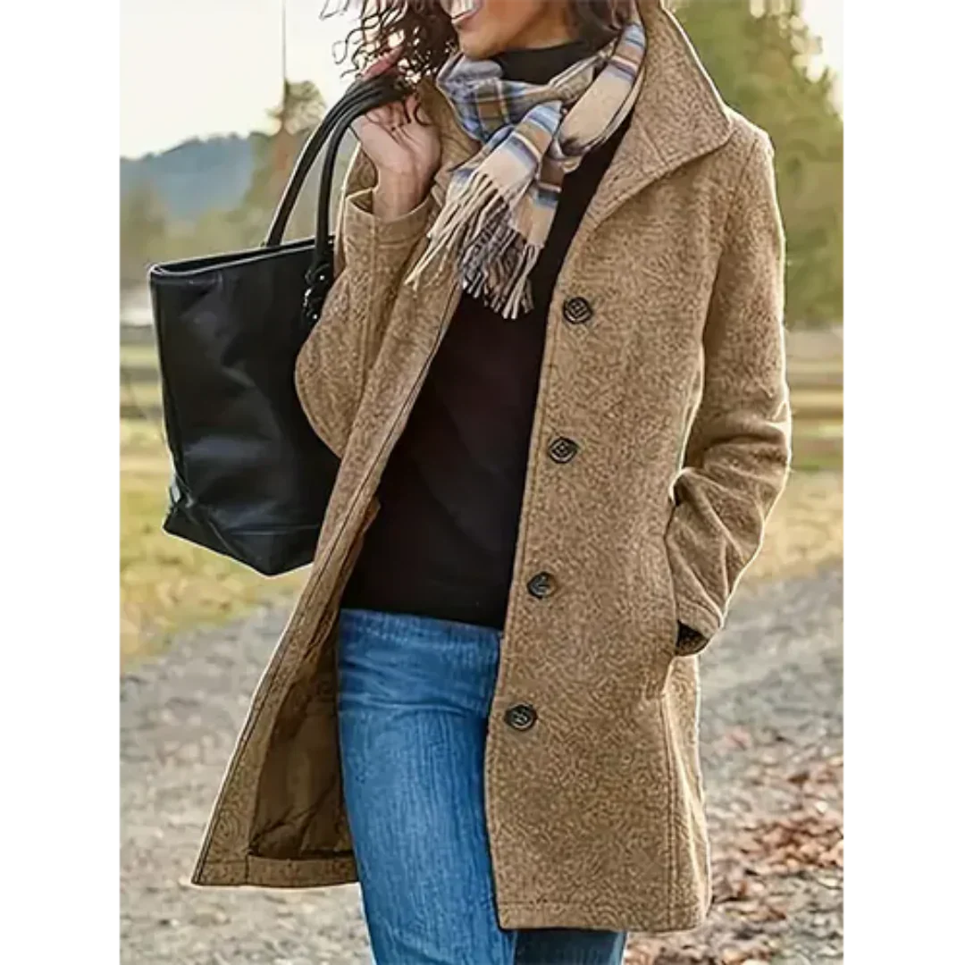 Damen Trenchcoat Lang Winterwarm Schwarz