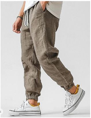 Herren Leinenhose Sommerhose Hosen mit Hoher Taille Bequem