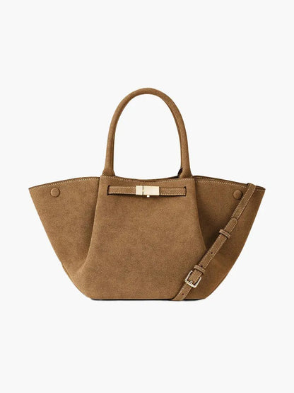 Braune Leder Tote Bag Damen mit Schulterriemen Gold