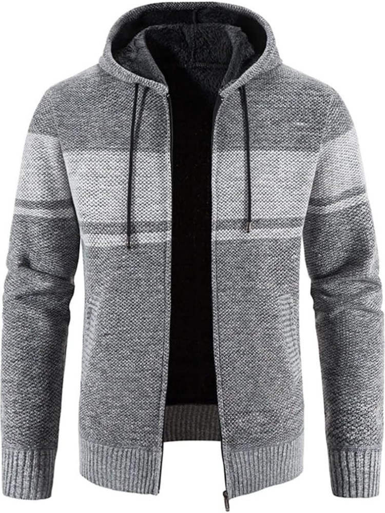 Herren Winterjacke Kapuzenjacke Reißverschluss Streifen Warm