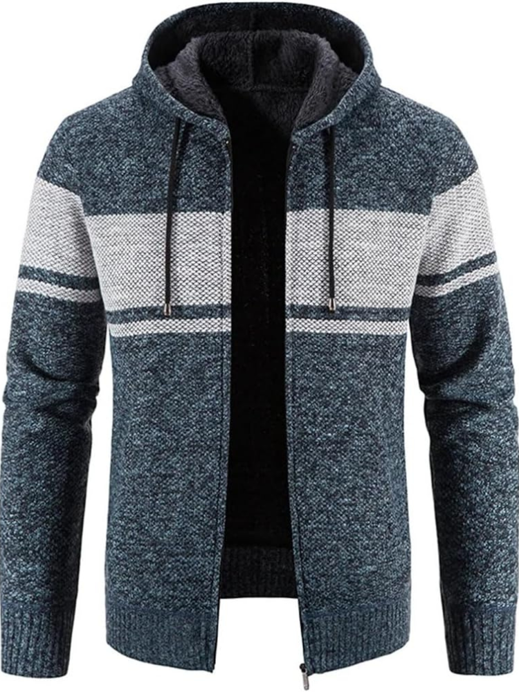 Herren Winterjacke Kapuzenjacke Reißverschluss Streifen Warm - BerlinGlamour