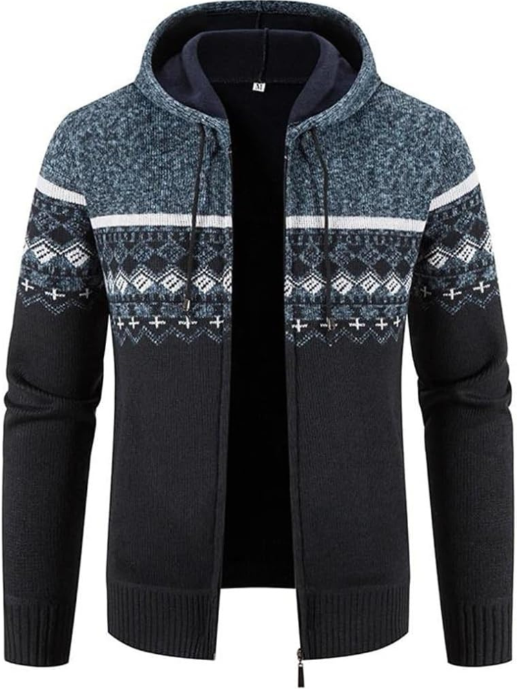 Herren Winterjacke Kapuzenjacke Reißverschluss Streifen Warm