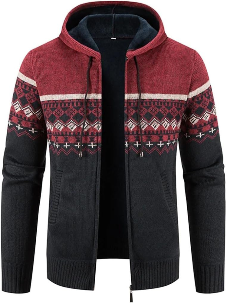 Herren Winterjacke Kapuzenjacke Reißverschluss Streifen Warm