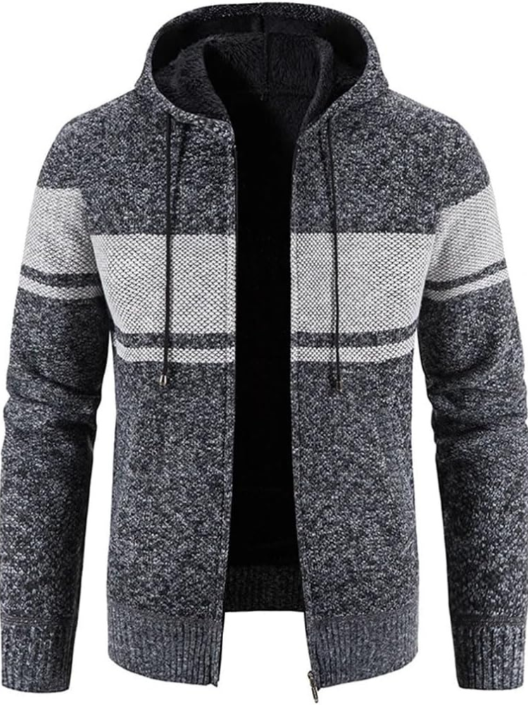 Herren Winterjacke Kapuzenjacke Reißverschluss Streifen Warm