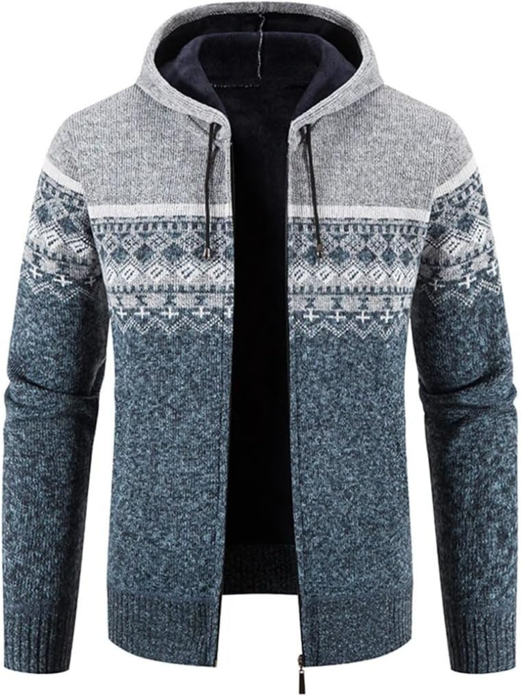 Herren Winterjacke Kapuzenjacke Reißverschluss Streifen Warm