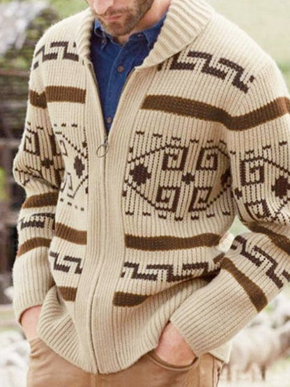 Herren Strickjacke Frühling Muster Schalkragen