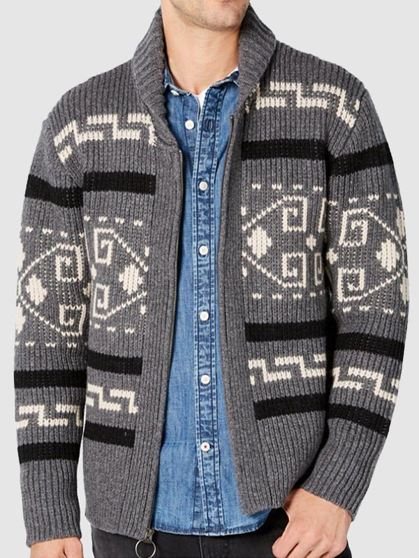 Herren Strickjacke Frühling Muster Schalkragen