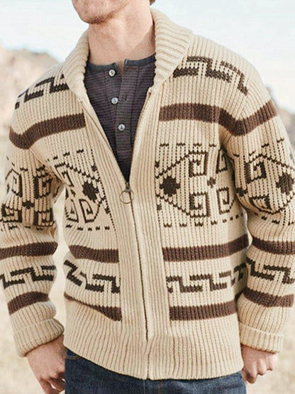 Herren Strickjacke Frühling Muster Schalkragen