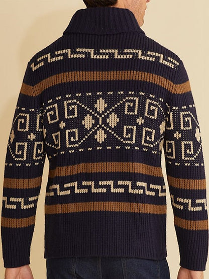 Herren Strickjacke Frühling Muster Schalkragen
