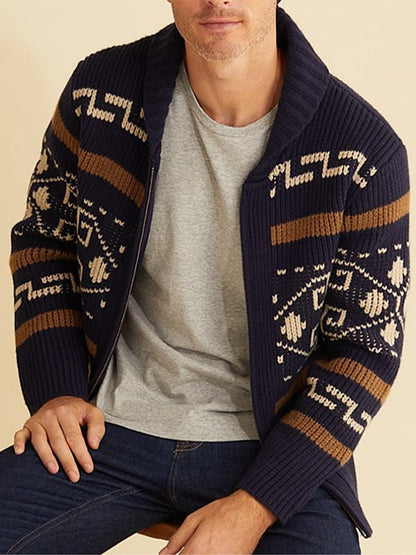 Herren Strickjacke Frühling Muster Schalkragen