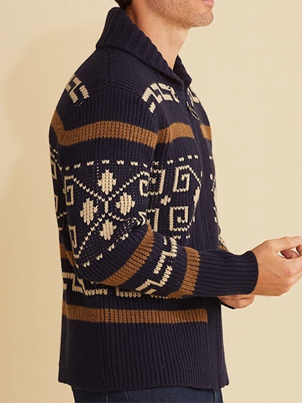 Herren Strickjacke Frühling Muster Schalkragen