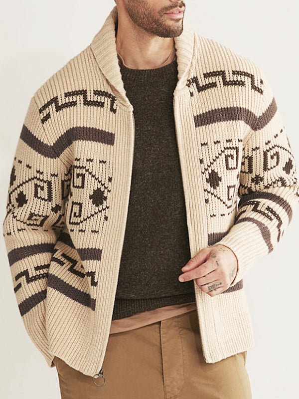 Herren Strickjacke Frühling Muster Schalkragen - BerlinGlamour