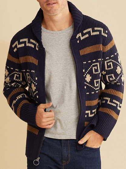 Herren Strickjacke Frühling Muster Schalkragen