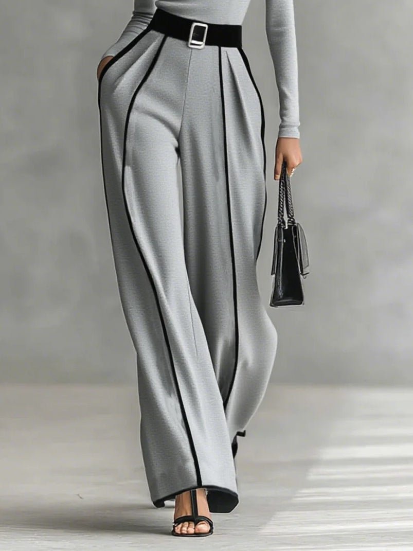 Damen Set Zweiteilig Rollkragen Top und Weite Hose mit Gürtel
