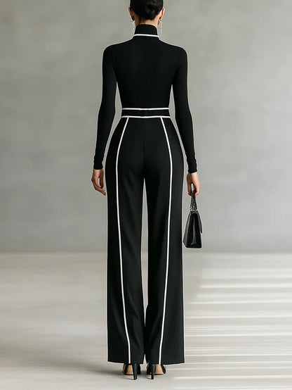 rückenansicht damen set mit hoher taille und weitem bein