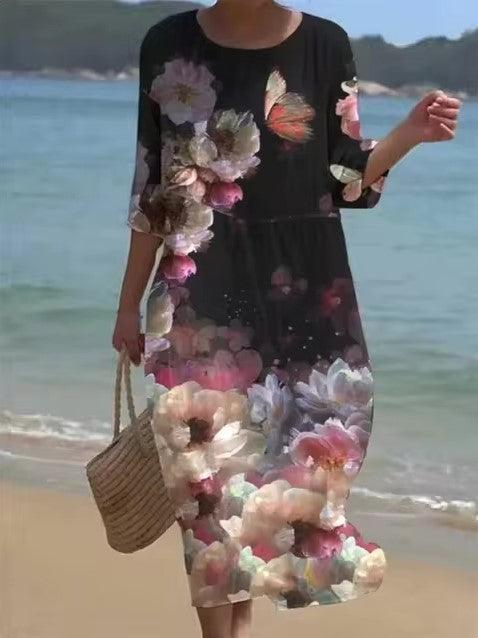 Elegante Blumenkleid Bauchfreies Sommerkleid
