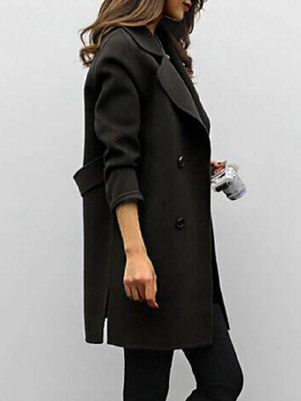 Damen Wintermantel Chic Klassisch Revers Lang