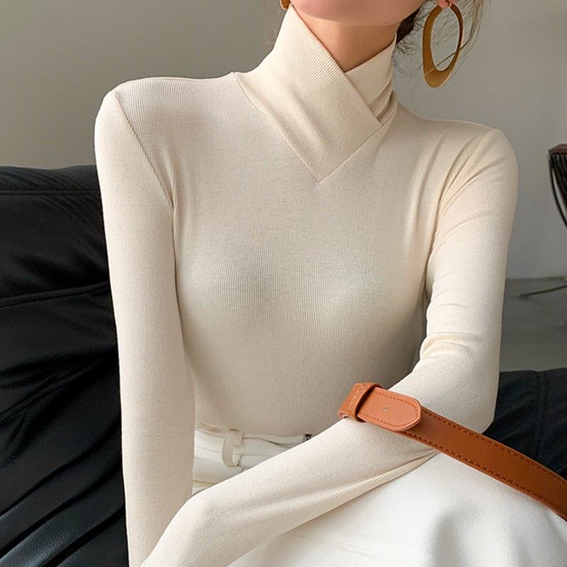 Damen Oberteil Frühling Elegantes Mockneck Top - BerlinGlamour
