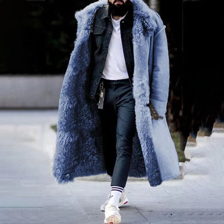 Cooler, langer, flauschiger Herren-Wintermantel – Felix