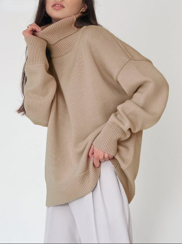 Damen Oversize Pullover Lässig High Neck Groß