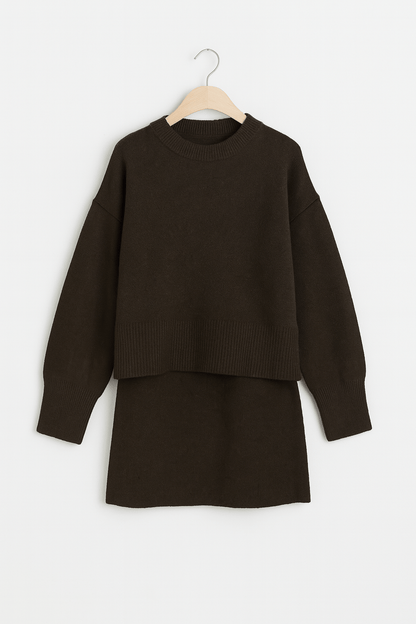 Zweiteiler Set Strickpullover Rock Damen Modern
