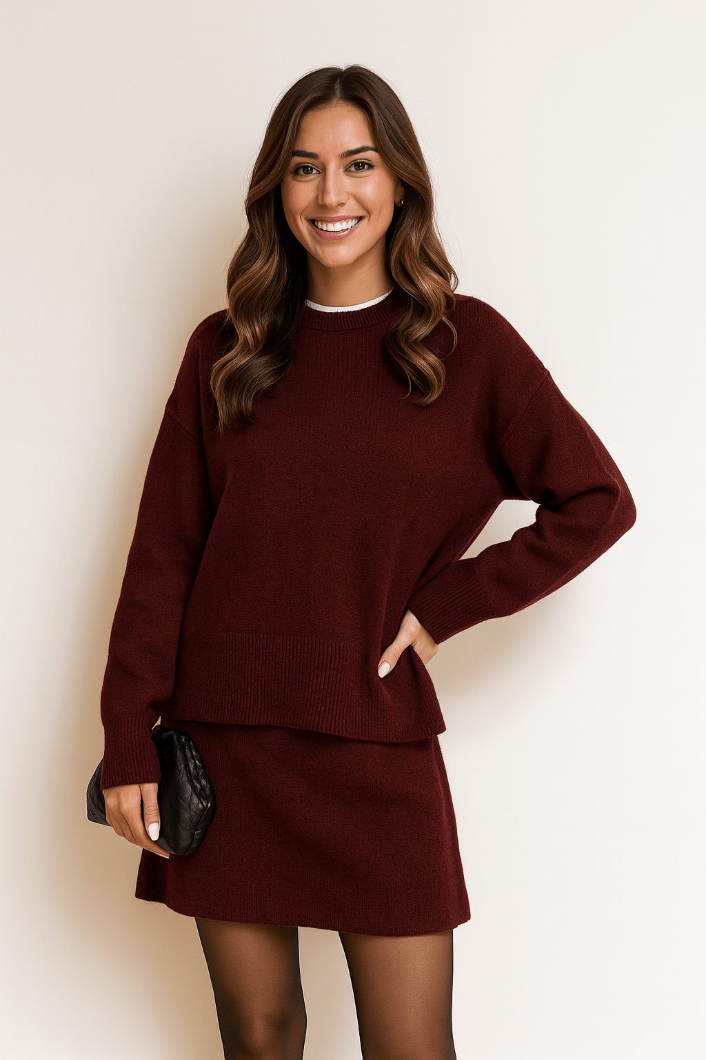 Zweiteiler Set Strickpullover Rock Damen Modern