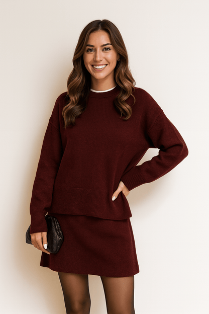 Zweiteiler Set Strickpullover Rock Damen Modern
