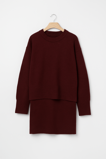 Zweiteiler Set Strickpullover Rock Damen Modern