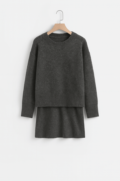 Zweiteiler Set Strickpullover Rock Damen Modern