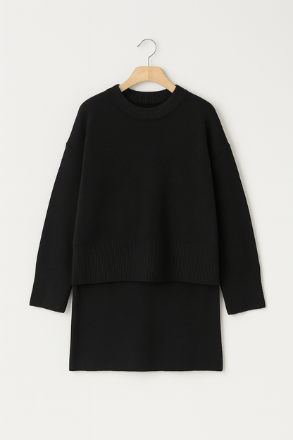 Zweiteiler Set Strickpullover Rock Damen Modern