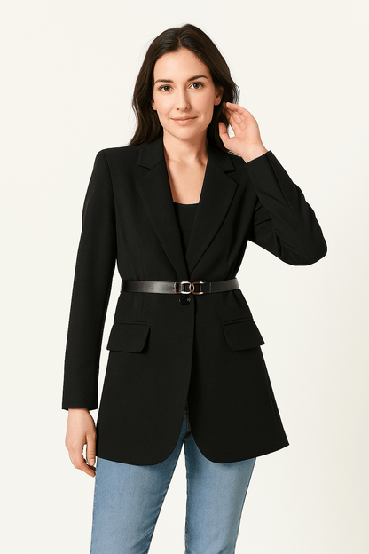 Damen Blazer Tailliert Schnitt Mit Gürtel Elegant