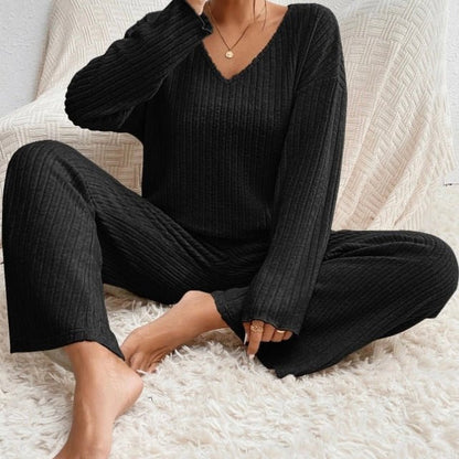 Damen Strickset Zweiteiler V-Ausschnitt Weit