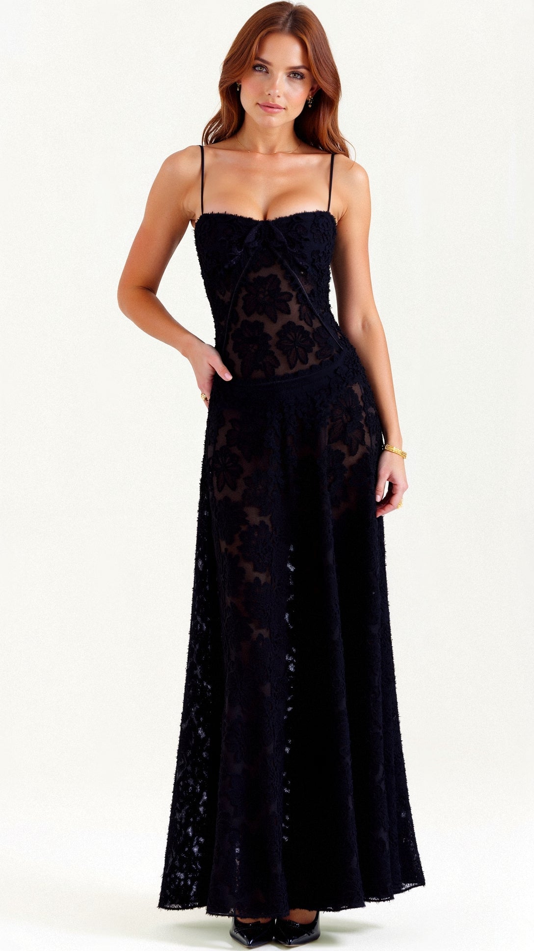Boho Maxikleid Weiß mit Schmetterlingsmuster Ibiza Look