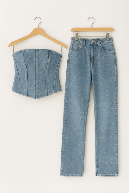 Eleganter Damen Jumpsuit Strapslos Denim