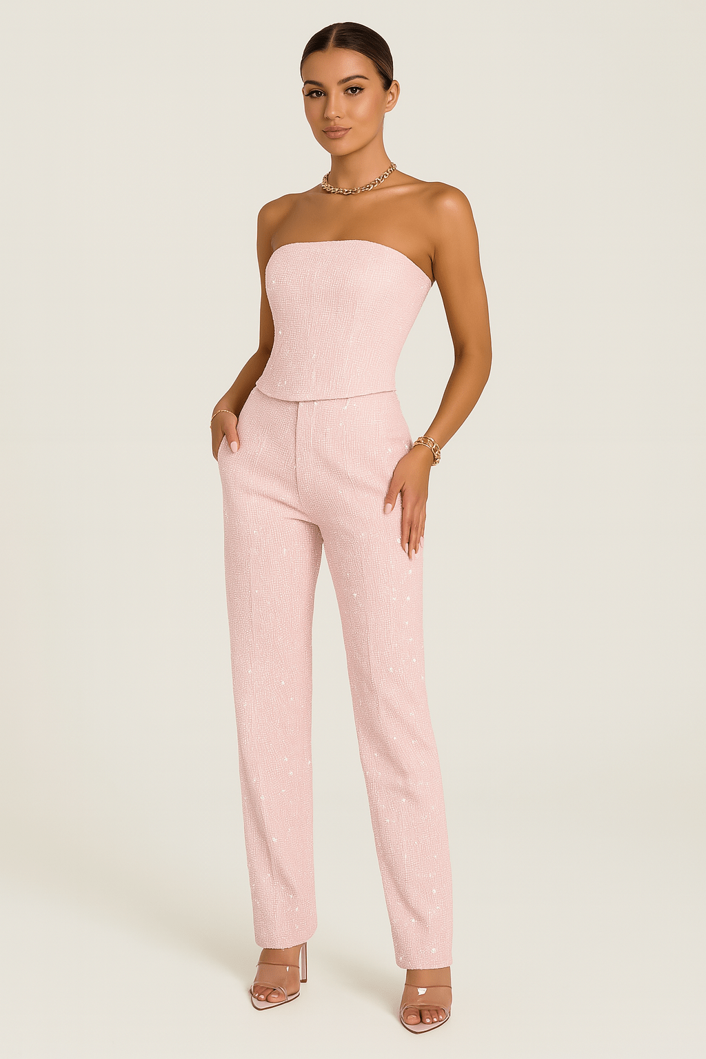 Eleganter Damen Jumpsuit Strapslos Denim