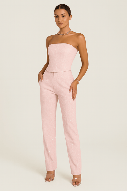 Eleganter Damen Jumpsuit Strapslos Denim