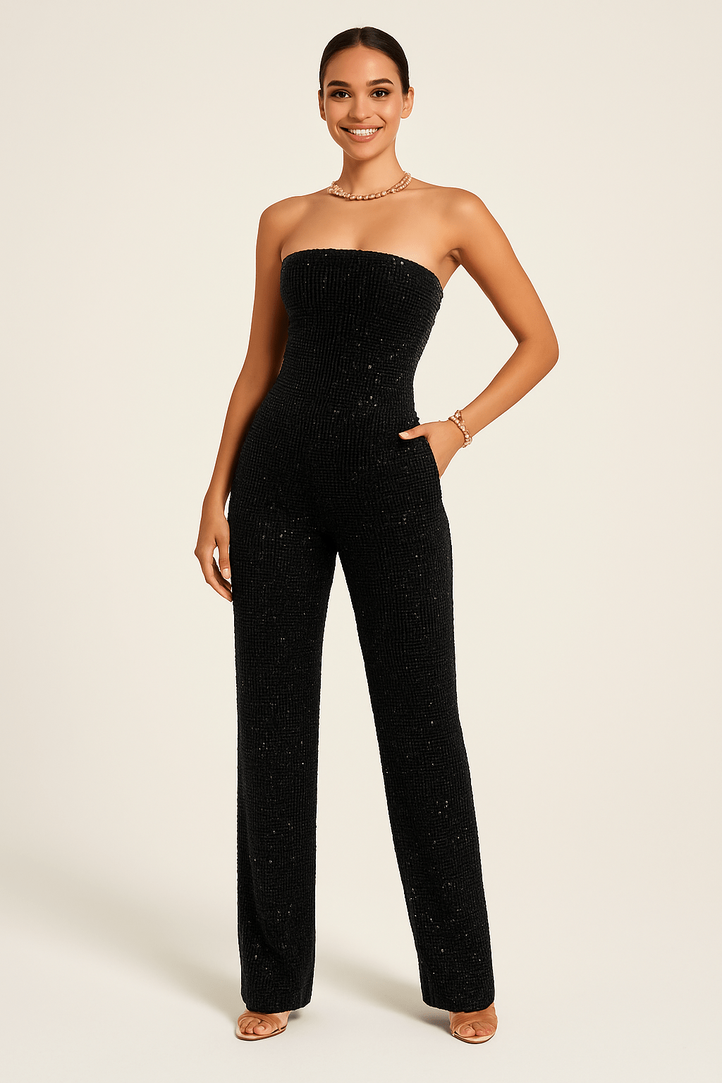 Eleganter Damen Jumpsuit Strapslos Denim