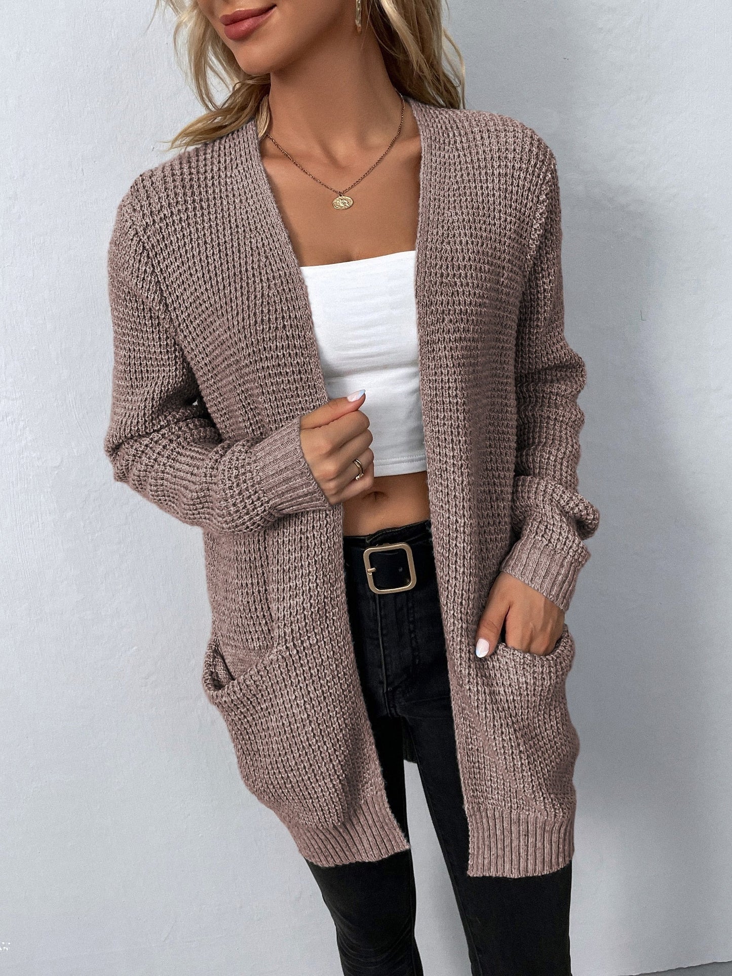 Damen Strickjacke Langärmlig Offen Vorne